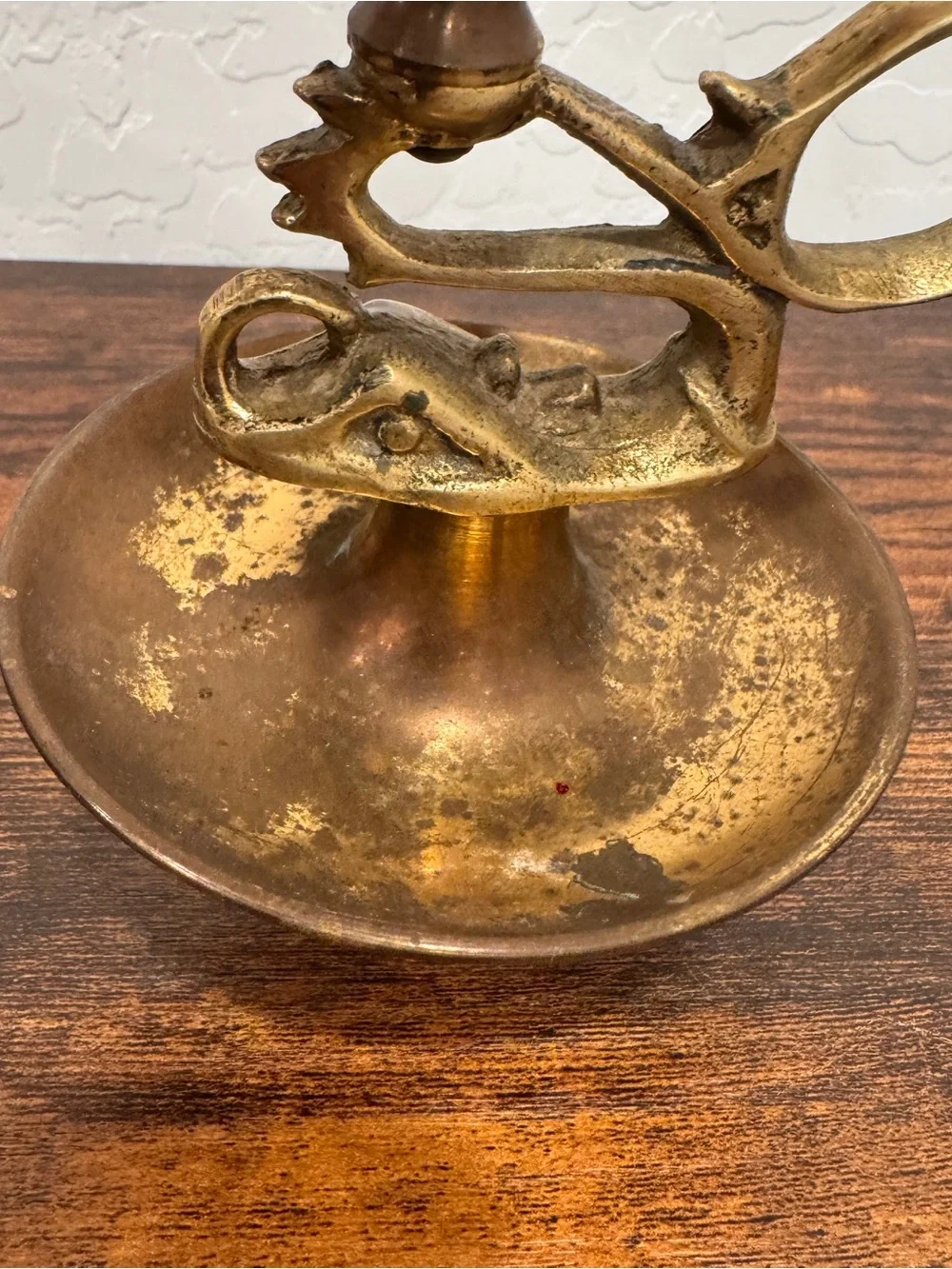 Vintage Dragon Devil Koi Fish Bronze Brass Chamber Candlestick Holder Finger